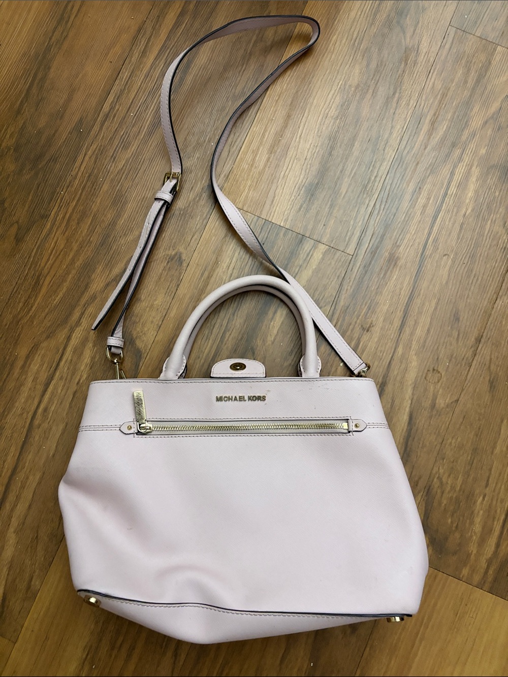 Michael Kors Light Pink Leather Satchel with Gold Hardware